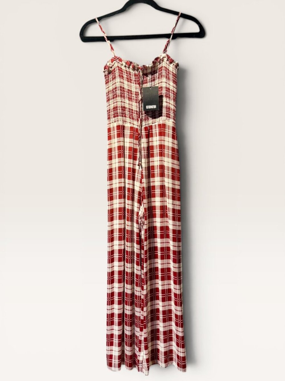NWT Reformation Pompano Smocked Plaid Jumpsuit Tomato Girl Cottagecore